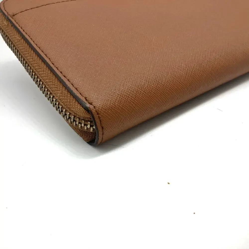 Kate Spade Cognac Saffiano Leather Zip Around Continental Wallet Gold Logo 2010s